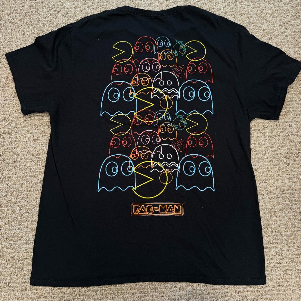 Pac-man Retro gaming t‎ shirt Y2K Black XL ghost neon